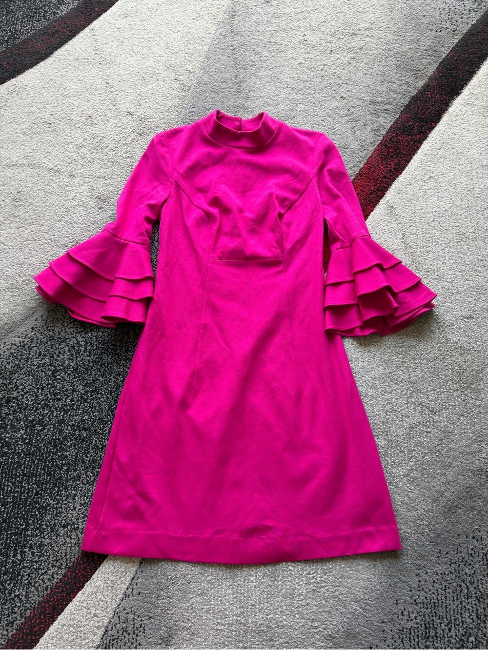 Trina Turk Magenta Ruffled Bell Sleeve Sheath Dress